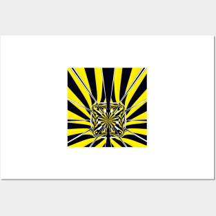 Bright yellow and black chevron floral fantasy pattern in the style of David Hockney Posters and Art